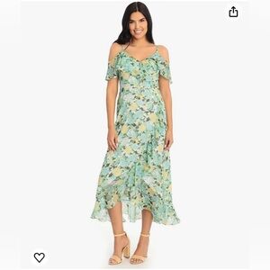 London Times hi-lo cold shoulder ruffle maxi dress